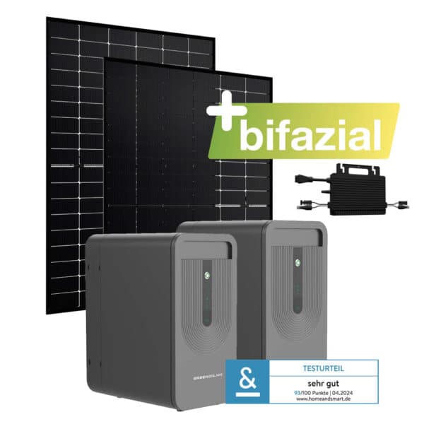 Balkonkraftwerk Basic 880/800 bifazial mit Balkonkraftwerkspeicher 3. Generation Basis und Erweiterung 4,48 kWh ab 2.019 €ab 