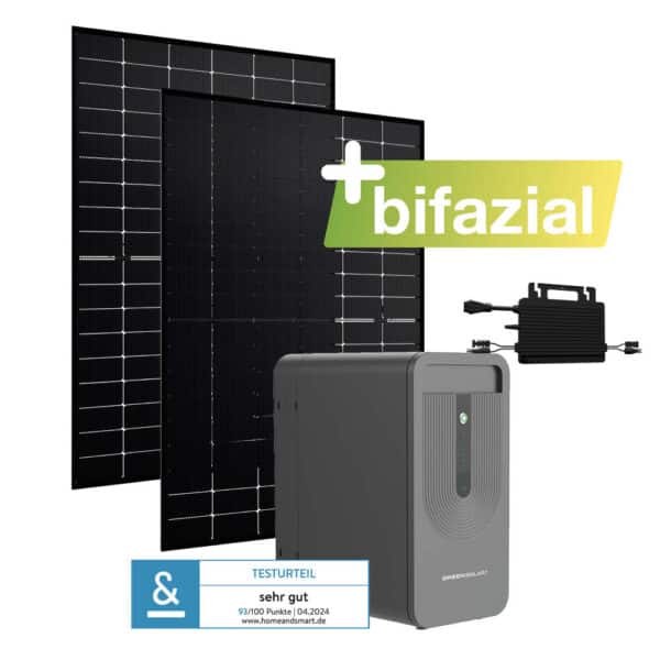 Balkonkraftwerk Basic 880/800 bifazial mit Balkonkraftwerkspeicher 3. Generation Basis 2,24 kWh ab 1.424 €